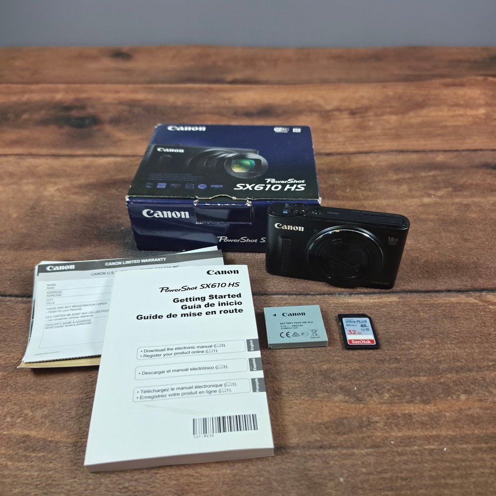 Canon PowerShot SX610 HS Digital Camera Black Good 20.2MP 18x Zoom Wi-Fi